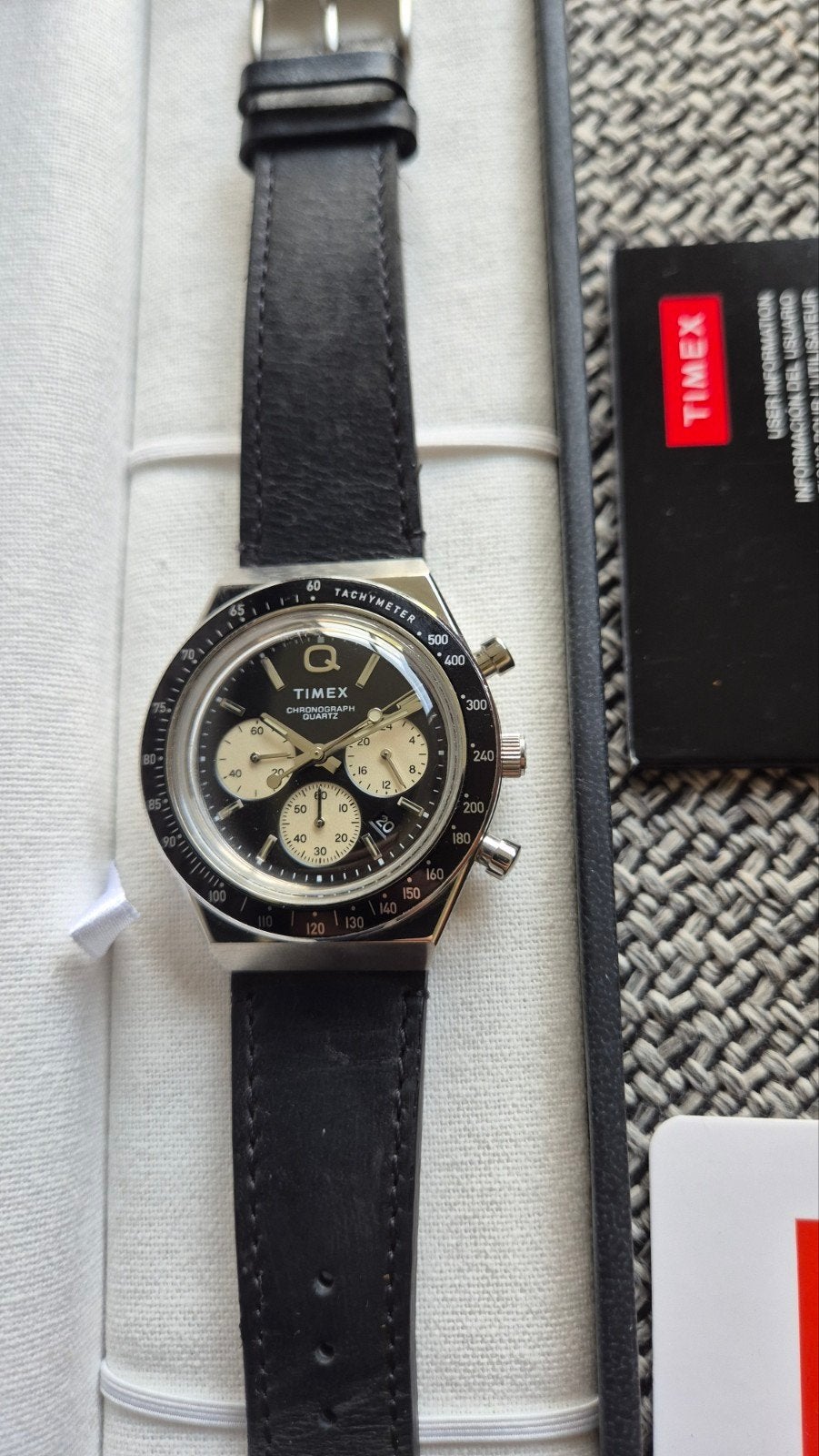 Timex Q Chronograph Polshorloge - Zo goed als nieuw, Overige merken, Leer, Staal, Polshorloge