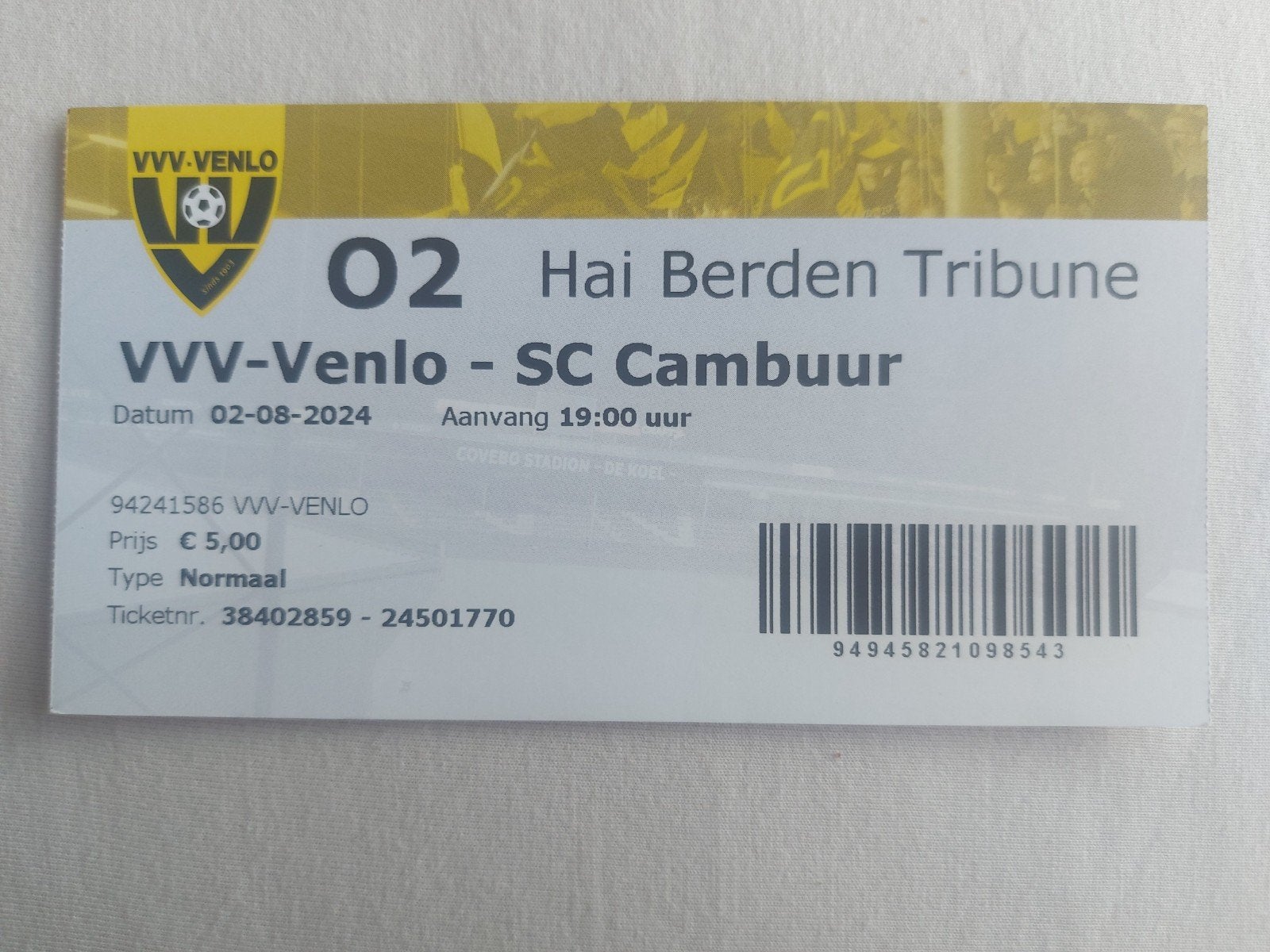 Ticket VVV-Venlo - Cambuur Leeuwarden, Verzamelen, Verzenden, Zo goed als nieuw, Overige typen