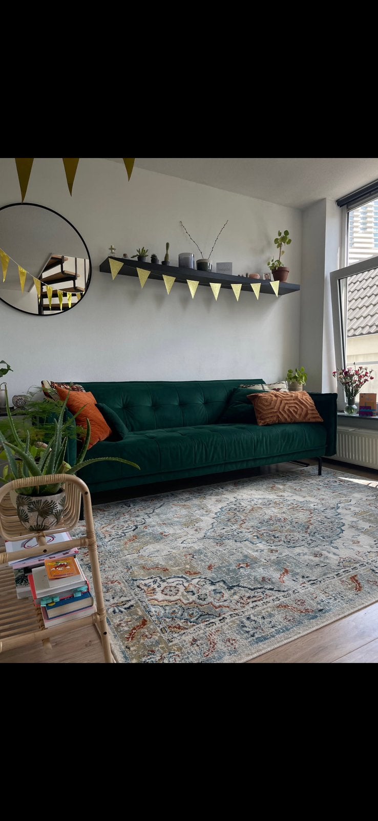 Groene velvet bank, Ophalen, Driepersoons, 75 tot 100 cm, Zo goed als nieuw