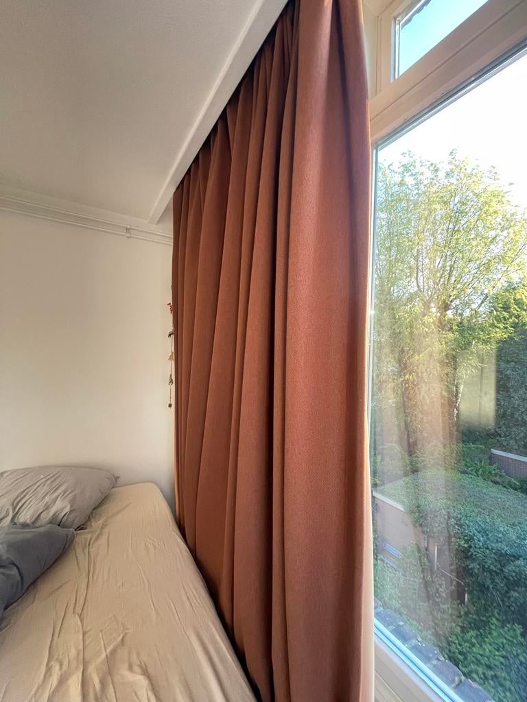 Op maat gemaakte HEMA gordijnen - Bruin, 2x 225cm lang, Huis en Inrichting, Ophalen of Verzenden, Zo goed als nieuw, Bruin, 200 cm of meer