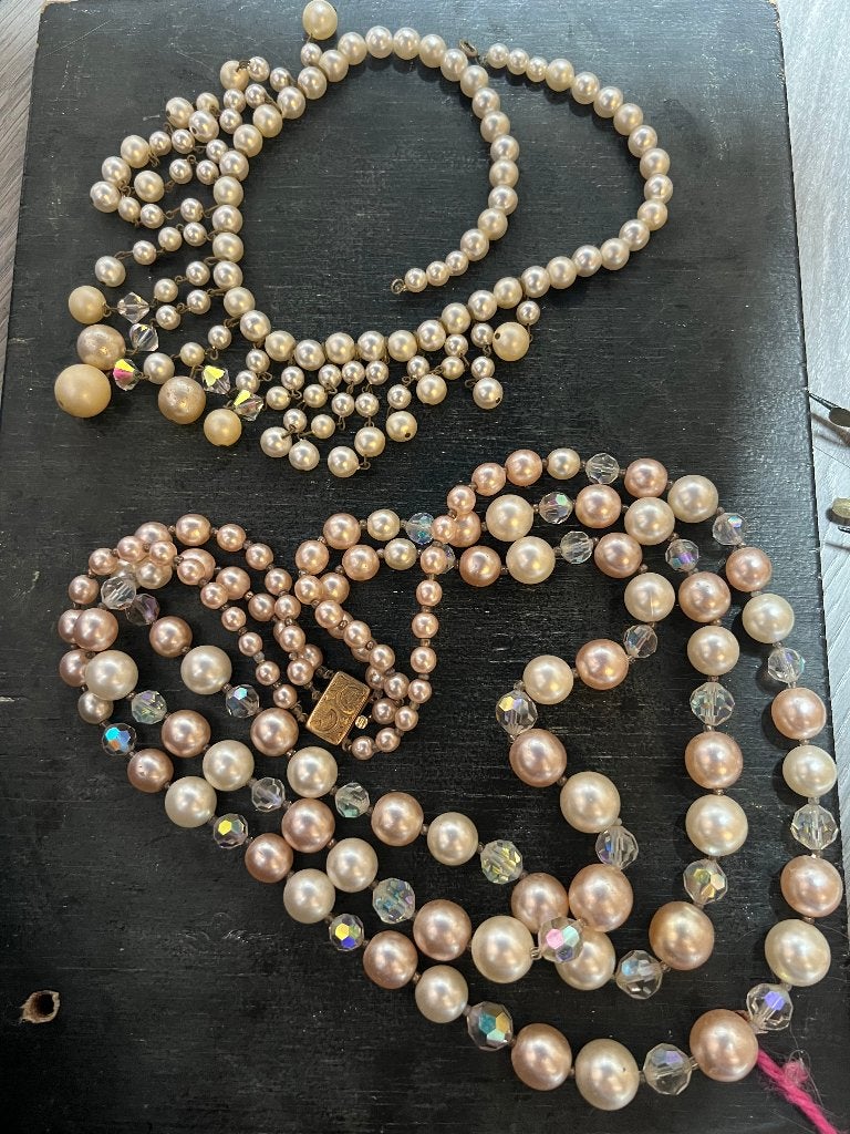 Vintage kristallen parelketting kettingen costume jewelry, Ophalen of Verzenden, Overige materialen, Ketting