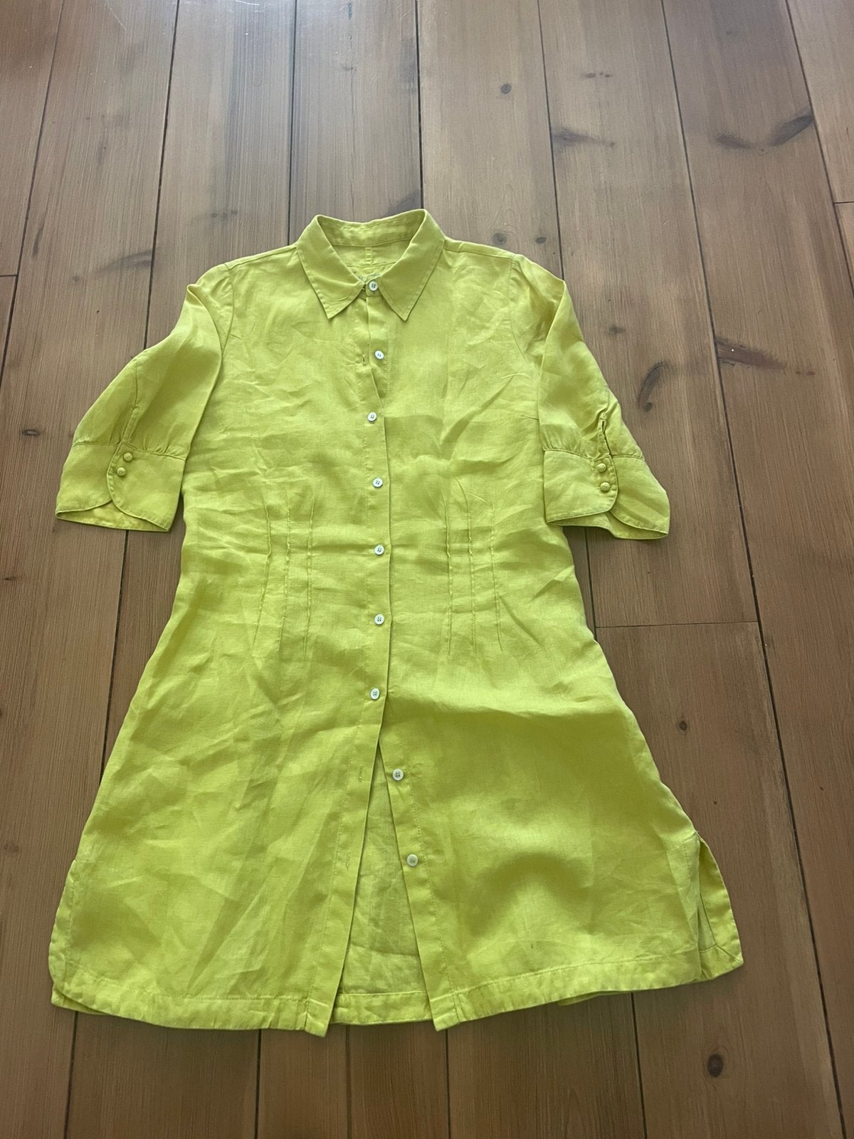 Mooie limekleur linnen jurk Just B, maat M, Verzenden, Zo goed als nieuw, Maat 38/40 (M), Onder de knie