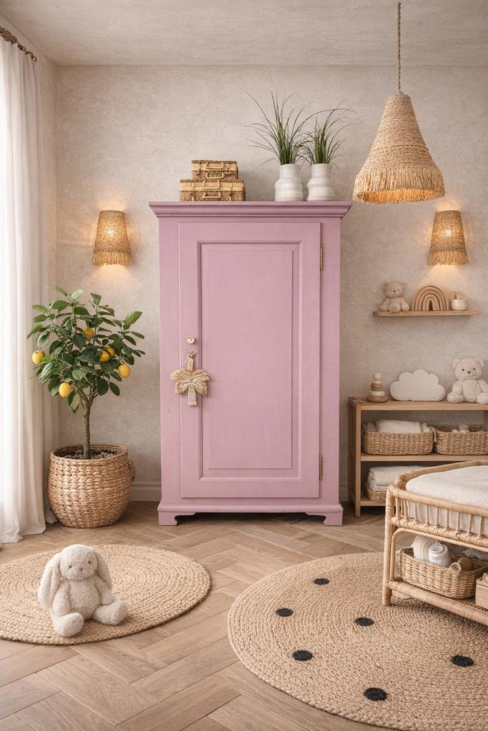 Linnenkast eendeurskast meidenkast kledingkast roze vintage, Ophalen, 50 tot 70 cm, 105 cm of meer, Nvt