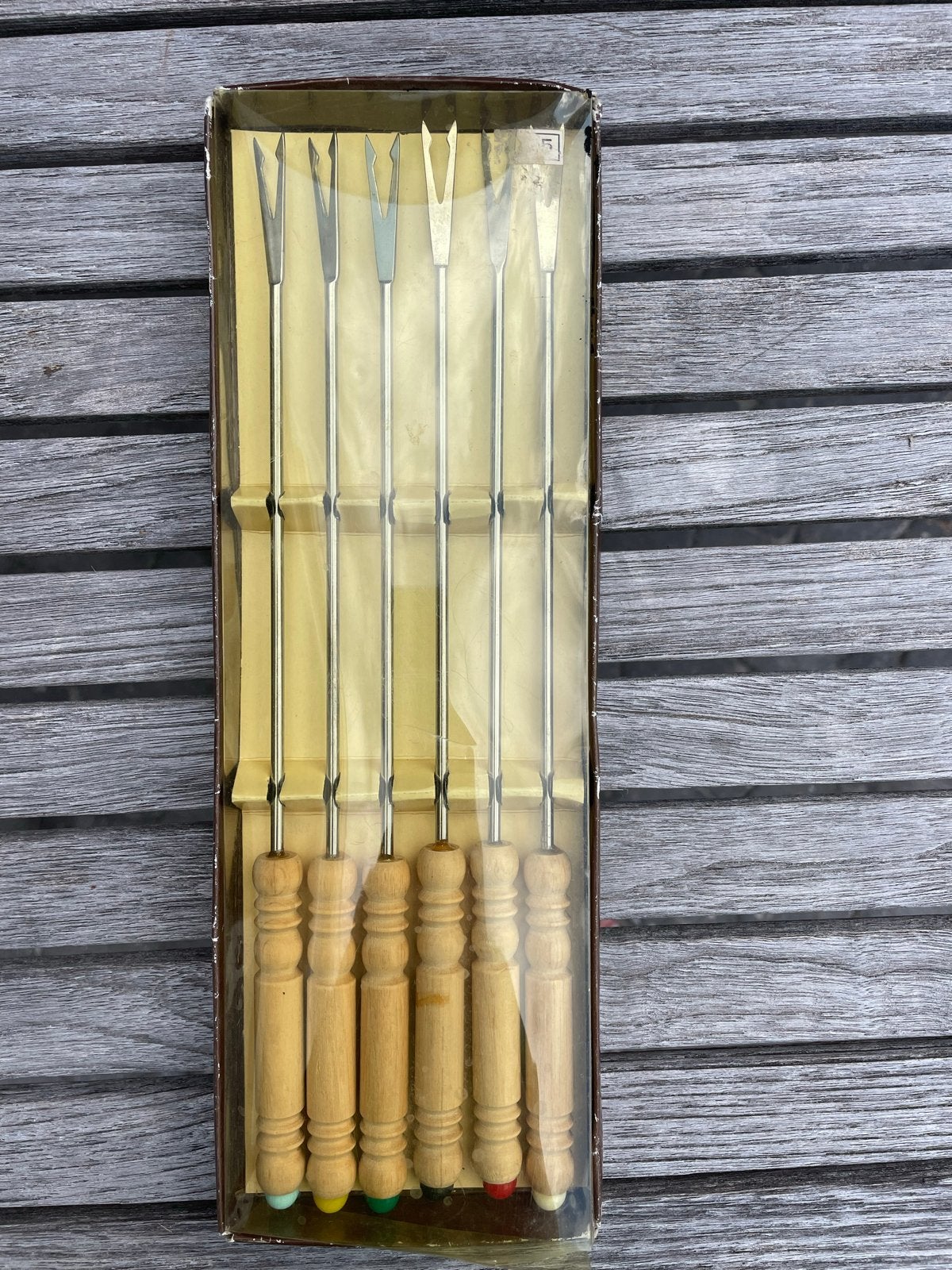 Vintage Fonduevorkjes met Houten Handvatten - Set van 6, Ophalen of Verzenden