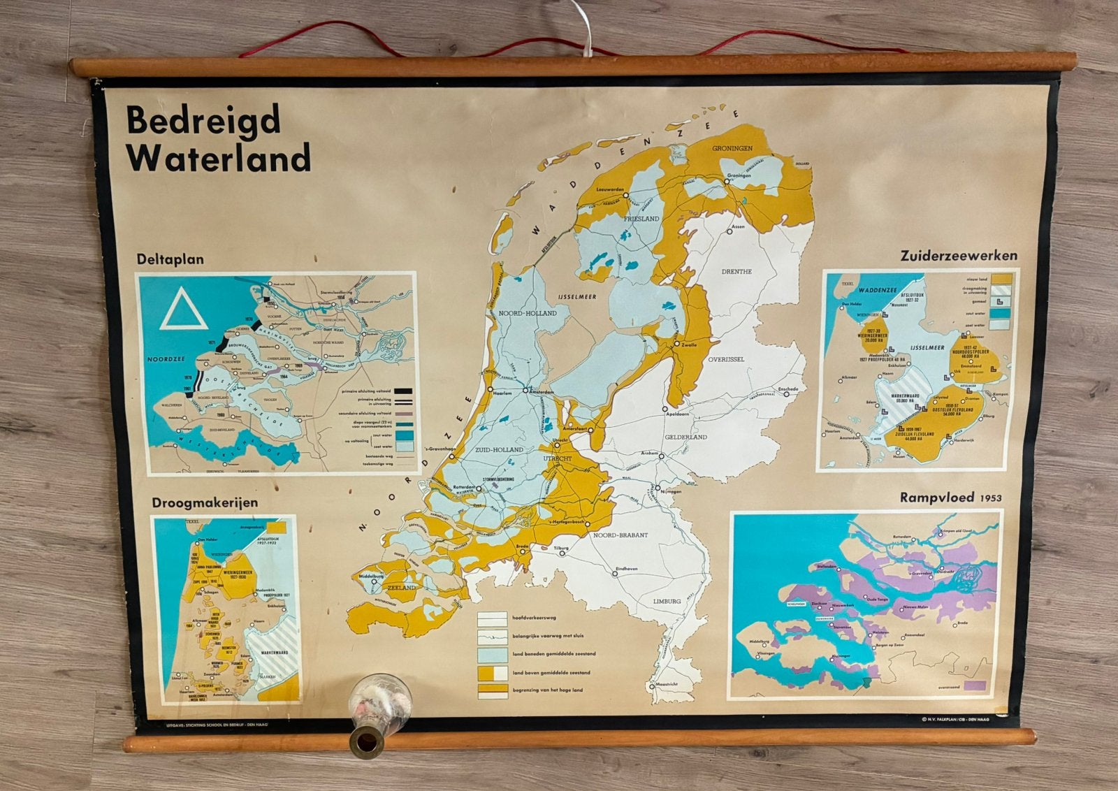 Mooie ouderwetse schoolplaat:  Bedreigd Waterland, Ophalen, Natuur en Biologie