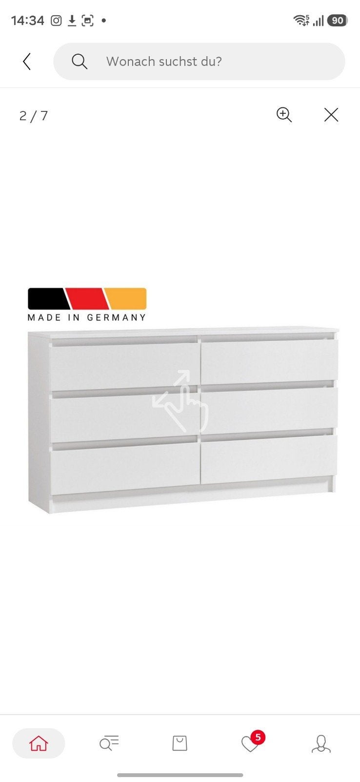 Witte ladekast met 6 laden - 140x78x35cm, 100 tot 150 cm, 5 laden of meer, Ophalen of Verzenden, Zo goed als nieuw