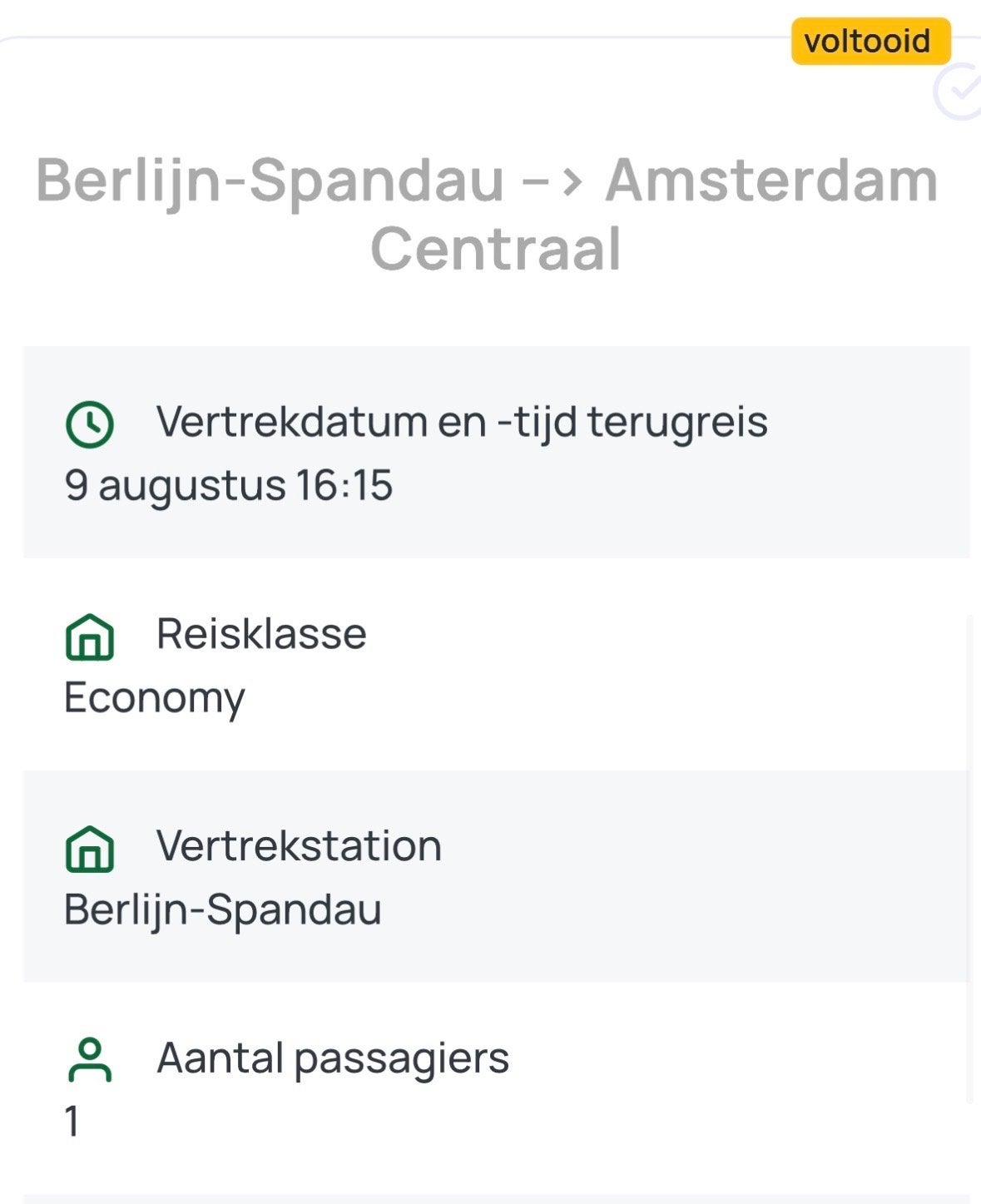 Treinticket Berlijn Spandau - Amsterdam zondag 9 augustus, Tickets en Kaartjes, Eén persoon, Trein, Buitenland, Met bestemming of datum