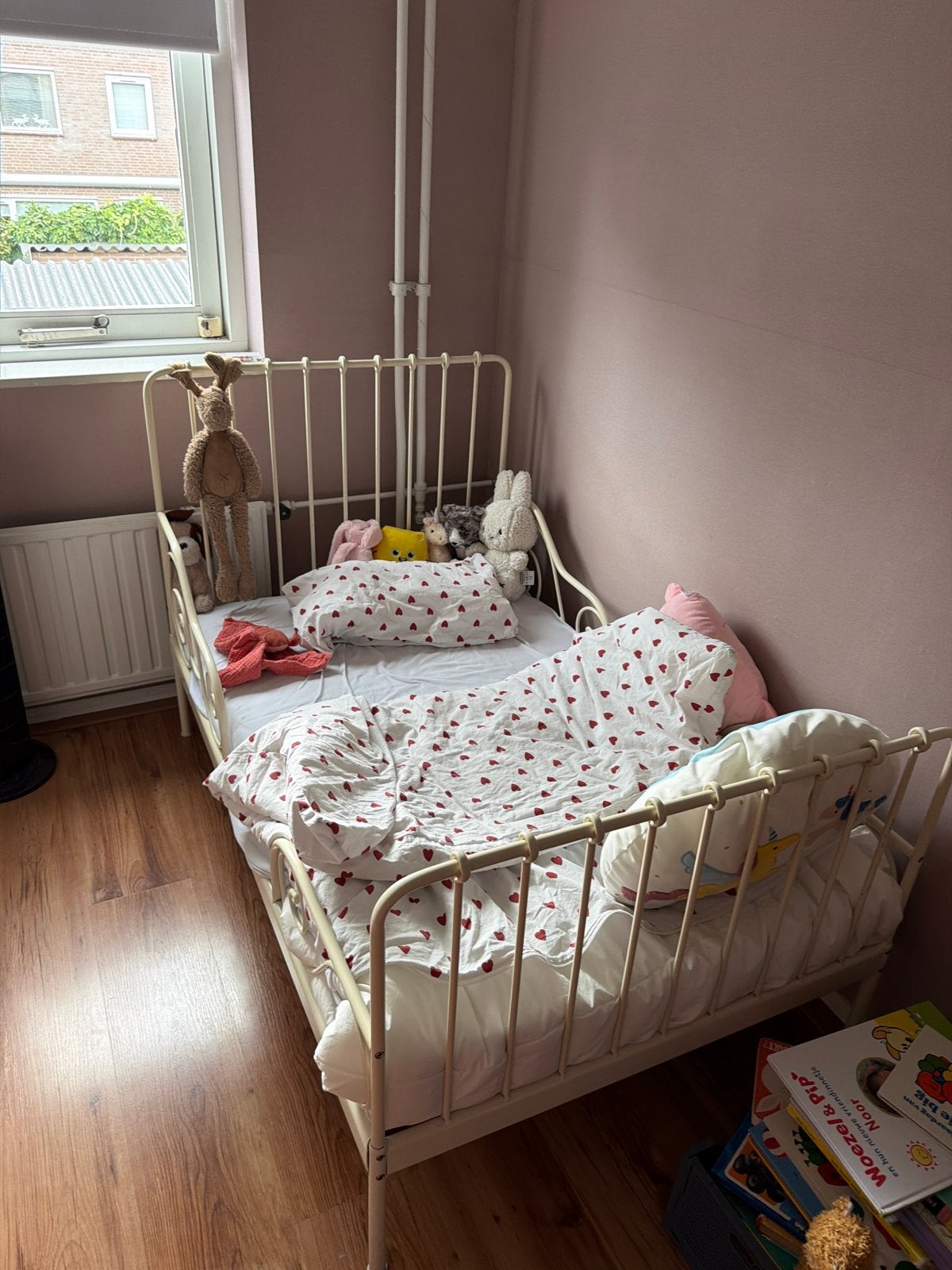 Wit metalen kinderbed met spijlen, Ophalen of Verzenden, Gebruikt, 160 tot 180 cm, 70 tot 85 cm