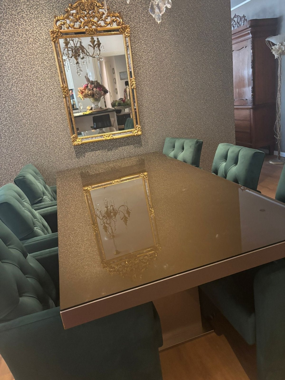 Luxe eettafel met 6 stoelen van PUUUR Luxury Interiors, Ophalen, 100 tot 150 cm, 200 cm of meer, Zo goed als nieuw