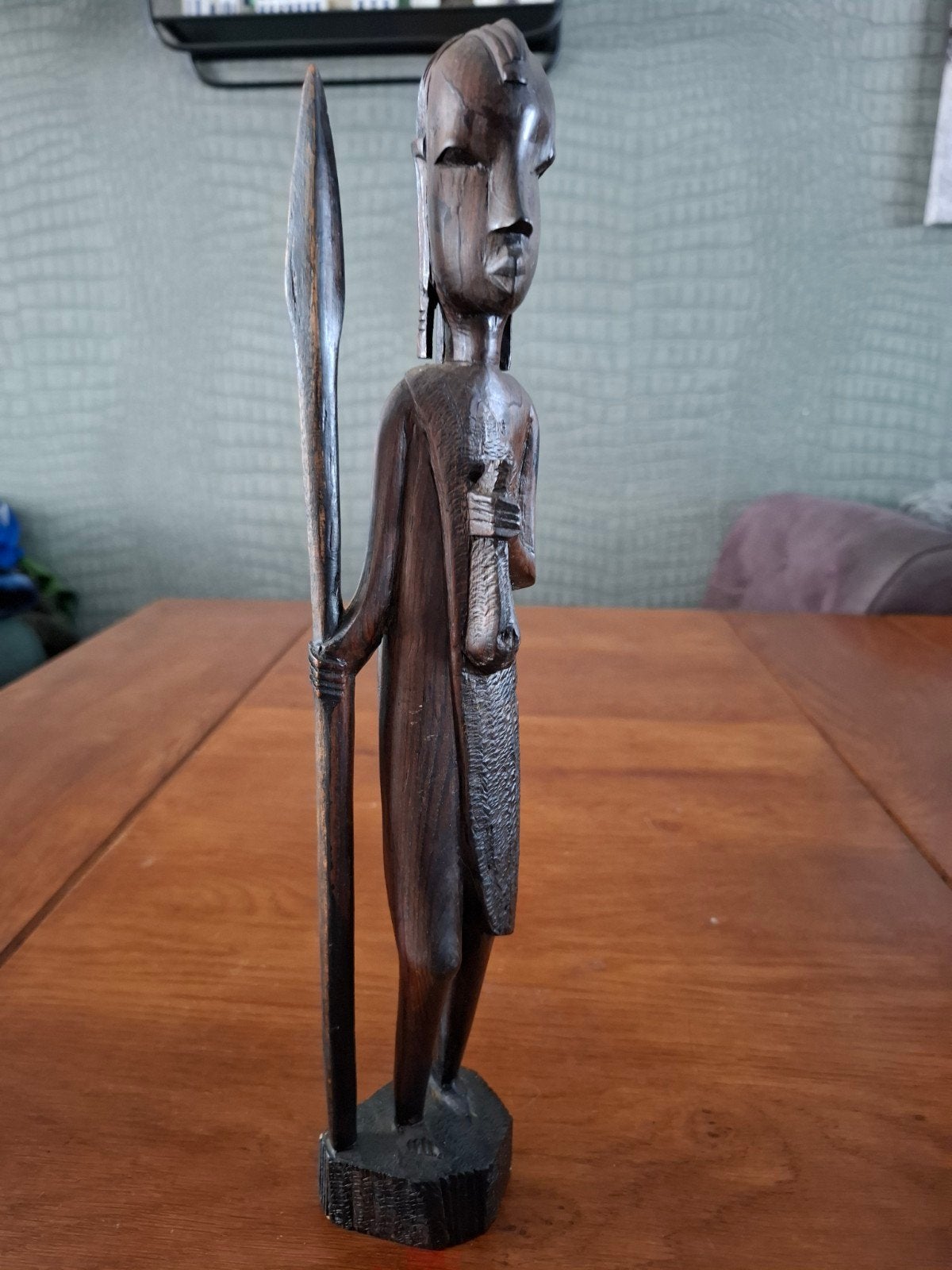 Houten Afrikaans beeld met speer, Ophalen of Verzenden