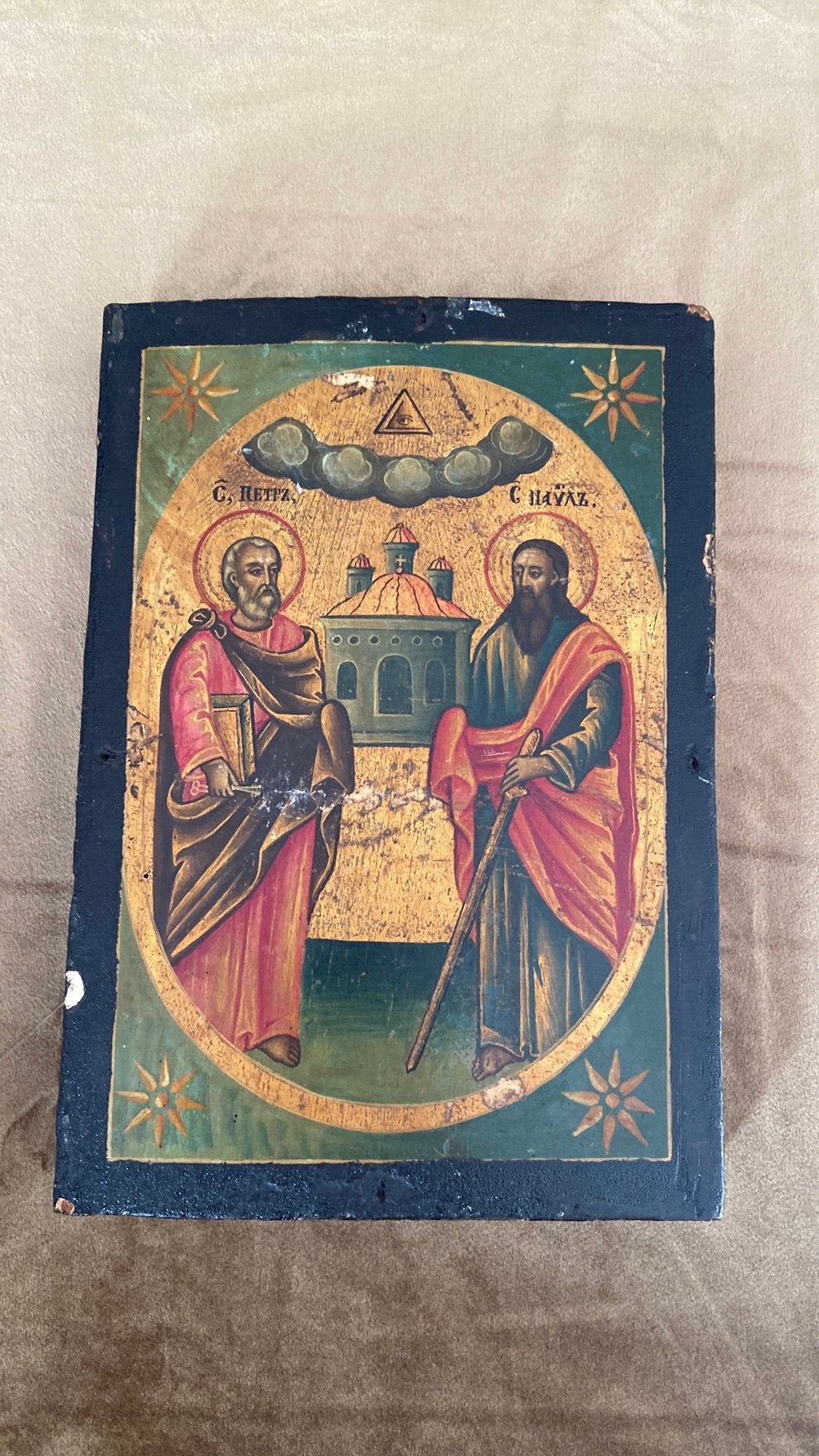 Houten icoon van de heilge Petrus en Paulus, Verzamelen, Religie, Ophalen of Verzenden, Gebruikt
