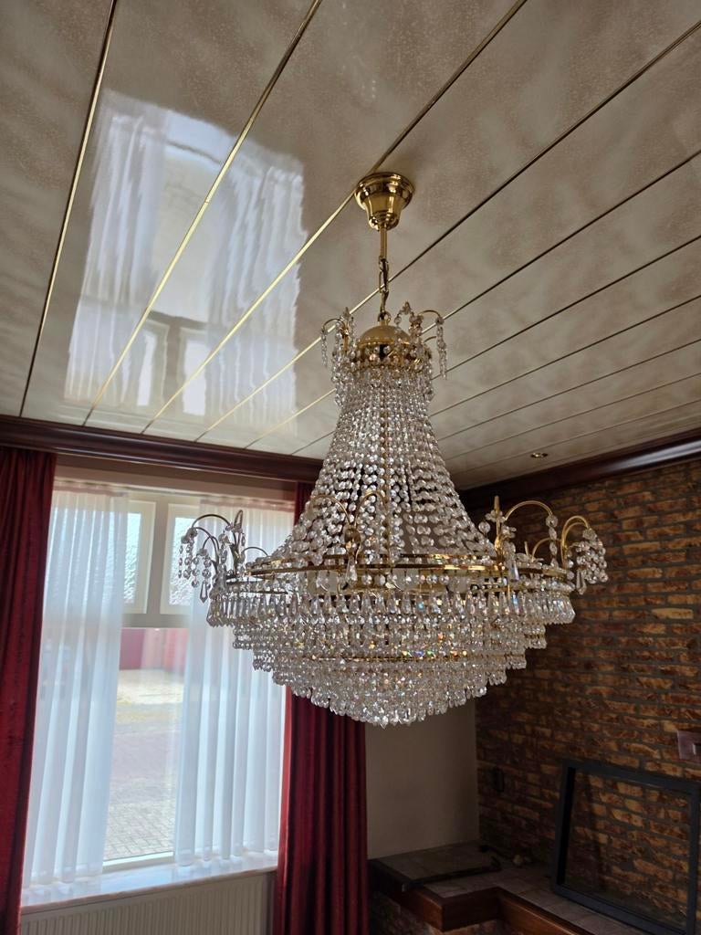 Grote kristallen kroonluchter, klassiek design 30jaar oud, Ophalen, Gebruikt, Glas, Klassiek, Barok, Luxe