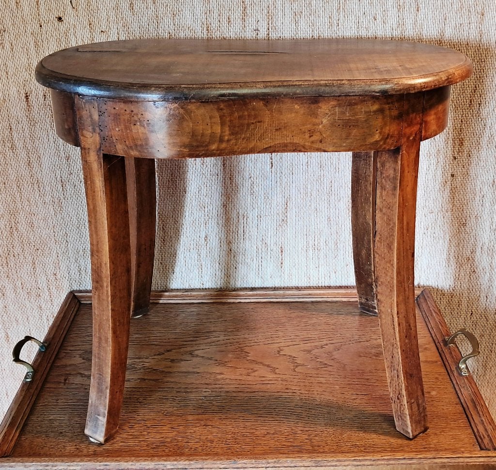 Bijzonder antiek bijzet tafeltje - bidet, Huis en Inrichting, Tafels | Bijzettafels, Minder dan 55 cm, Gebruikt, Ovaal, Hout