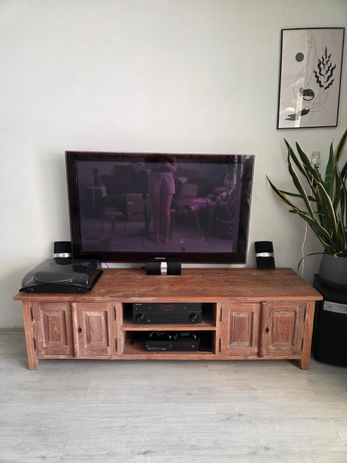 Teak Houten TV Meubel / Kast - Gebruikt, Goede Staat, Ophalen, Gebruikt, 150 tot 200 cm, Teakhout
