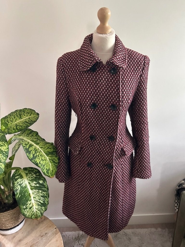King Louie maat L gave rode elegante jas 3543, Kleding | Dames, Maat 42/44 (L), Ophalen of Verzenden, Zo goed als nieuw, Knielengte