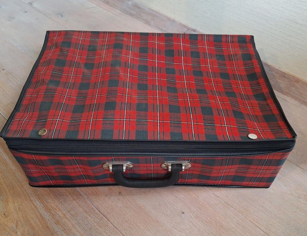 Vintage opvouwbare canvas koffer Schots tartan patroon, Ophalen of Verzenden, Gebruikt, Overige materialen, Minder dan 50 cm