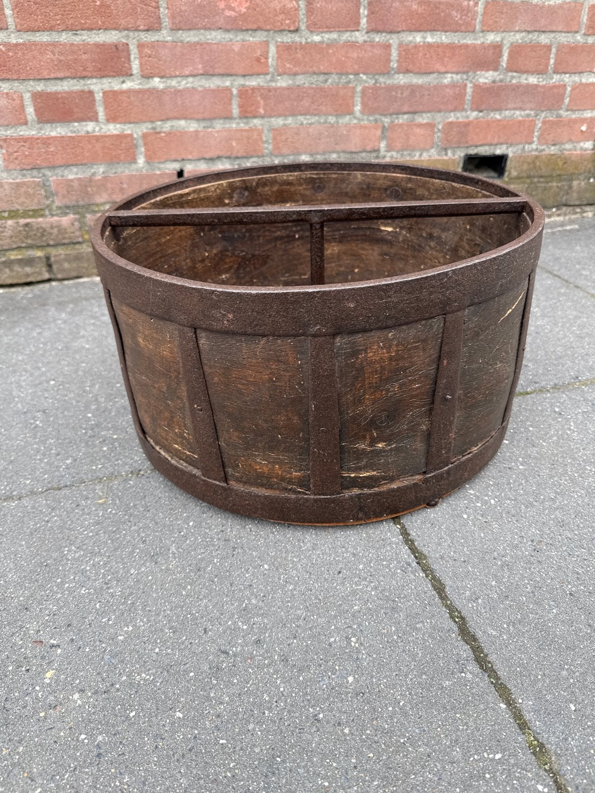 Antieke houten houten graanmat met ijzer banden - Decoratief, Ophalen