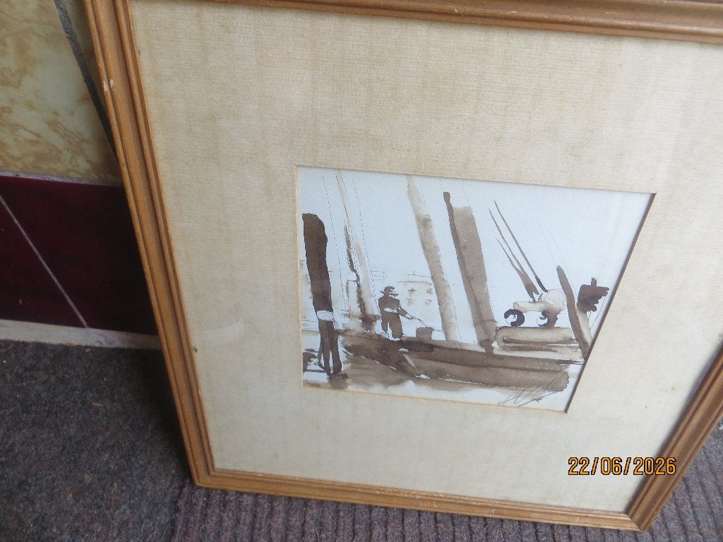 ALPHONS VOLDERS, (p.Scheen) Mooie aquarel Werk o/e schip, Antiek en Kunst, Ophalen