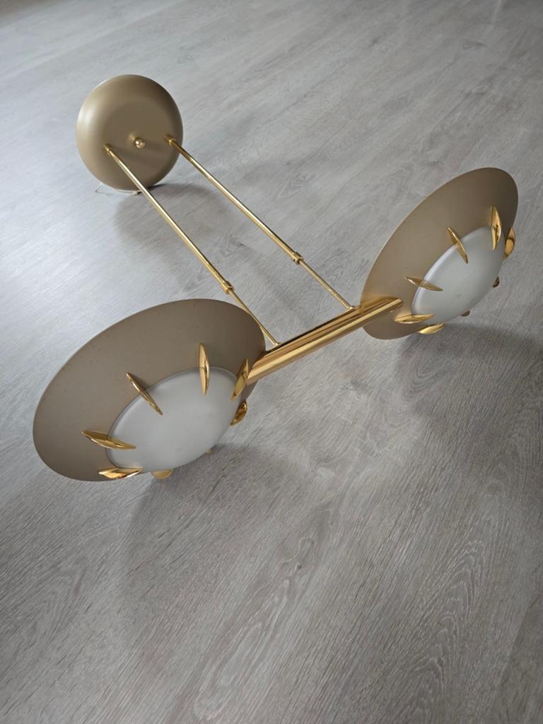 Vintage Plafondlamp - Jaren '60 Stijl, Huis en Inrichting, Lampen | Hanglampen, Gebruikt, Minder dan 50 cm, Glas, Metaal, Ophalen