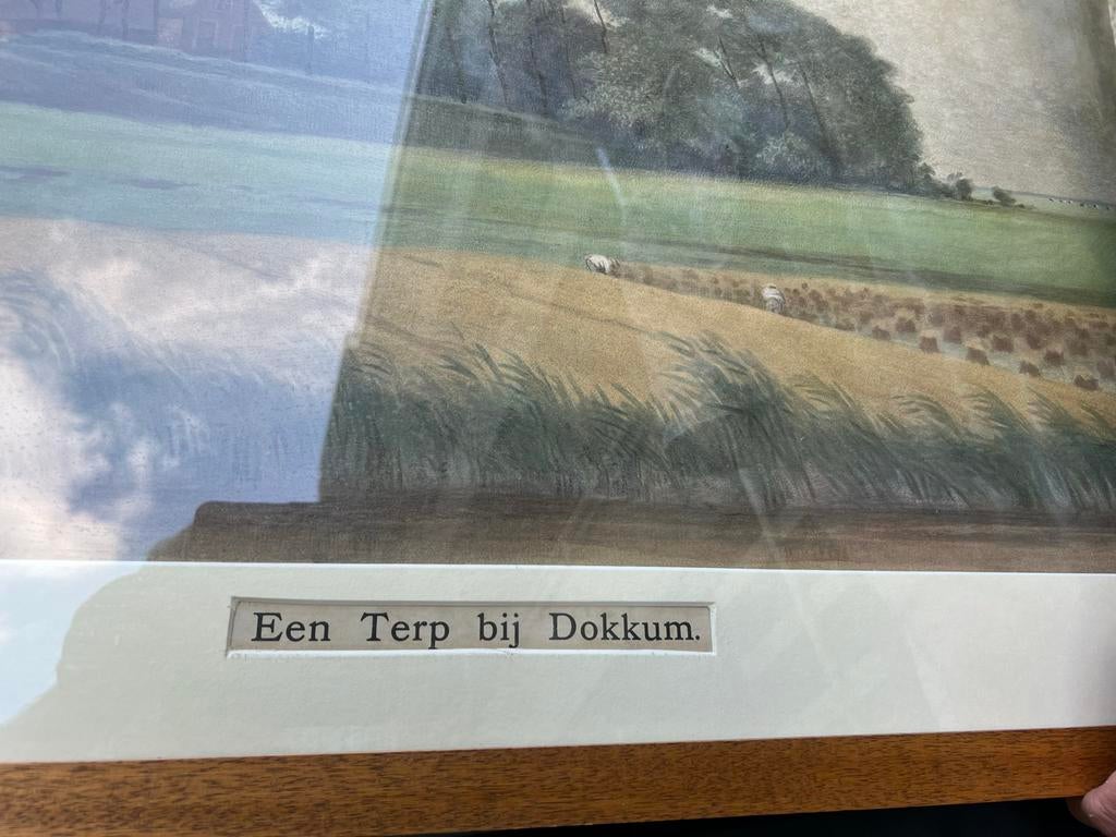 Antieke prent 'Een Terp bij Dokkum' - Landschap, Ophalen of Verzenden