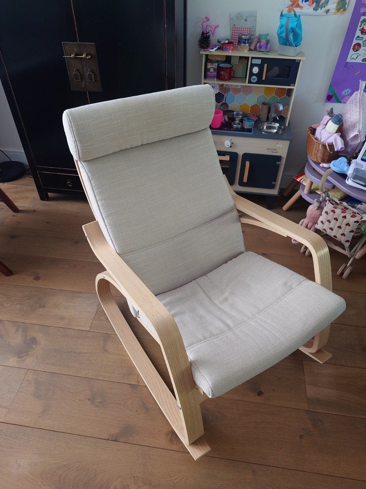 IKEA poang schommelstoel met beige kussen, Ophalen, Zo goed als nieuw, Overige kleuren, Eén