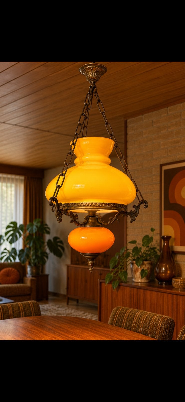 Vintage jaren 70 hanglamp, Ophalen of Verzenden, Gebruikt, Glas, Jaren 70 vintage