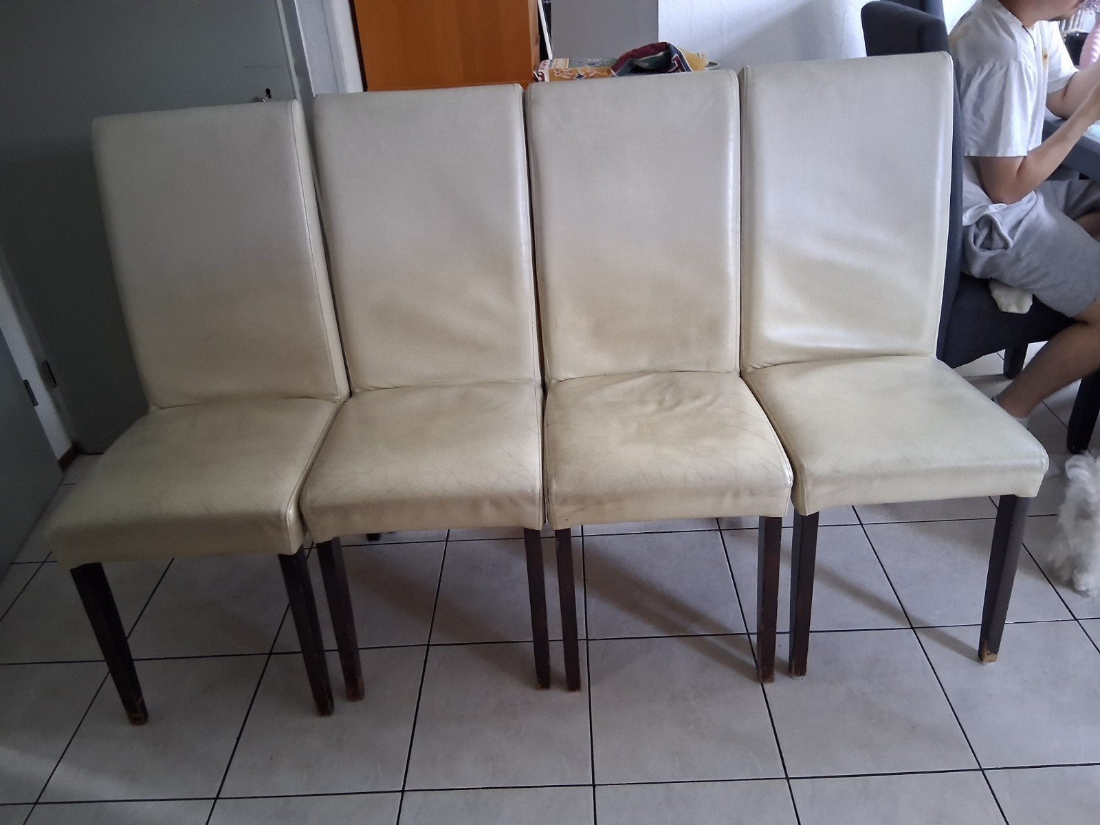 Set van 4 crèmekleurige eetkamerstoelen, Ophalen, Gebruikt, Overige kleuren, Vier