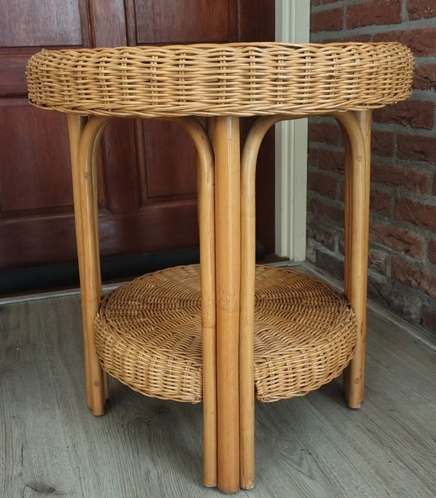 Rotan bijzettafel, tafel, met twee niveaus - 56cm hoog, Overige materialen, Minder dan 55 cm, Rond, Zo goed als nieuw
