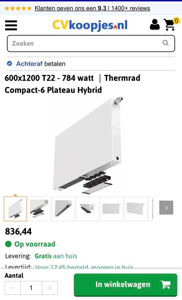Hybride radiator H600-B1200-T22, Ophalen, 30 tot 80 cm, 500 tot 800 watt, Hoog rendement (Hr)