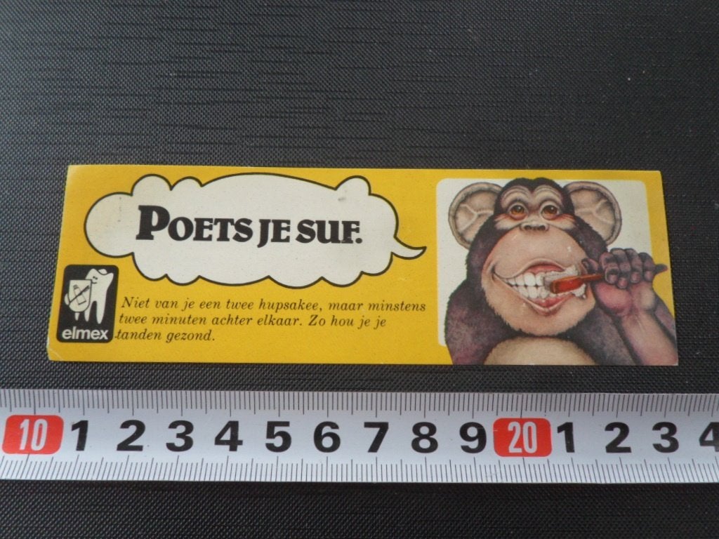 sticker  ELMEX Poets je suf  Aap *, Verzamelen, Ophalen, Zo goed als nieuw