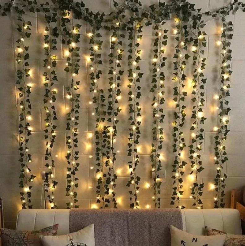 12 Kunst Klimop Bladeren Slinger Met Led Lamp / Hangplant, Verzenden, Nieuw, Kunstplant