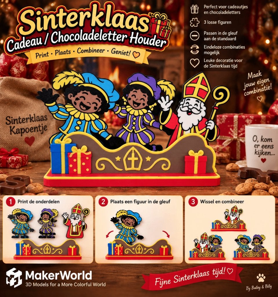 3D Geprinte Sinterklaas Cadeau & Chocoladeletter Houder, Diversen, Ophalen of Verzenden, Nieuw
