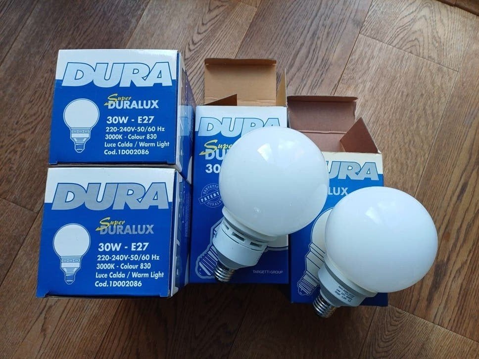4x Dura globe spaarlamp opaal E27 fitting, Ophalen of Verzenden, Nieuw, E27 (groot), Spaarlamp