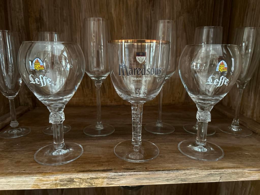 Bierglazen: Leffe en Maredsous, Glas of Glazen, Gebruikt, Ophalen of Verzenden, Glas