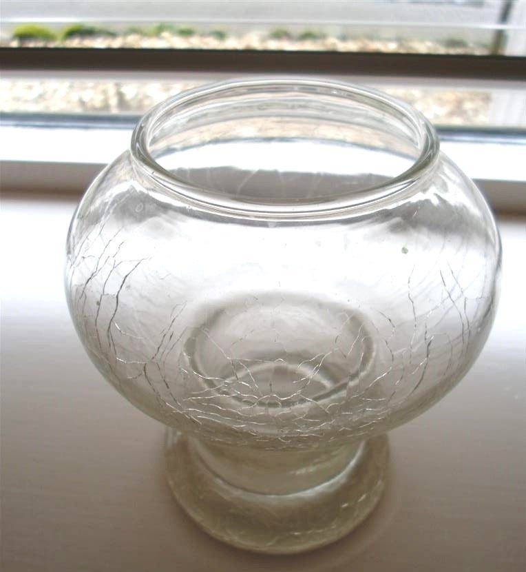Glazen windlicht/vaas. Craquelé glas. Waxine/Ledtheelichtje, Ophalen of Verzenden