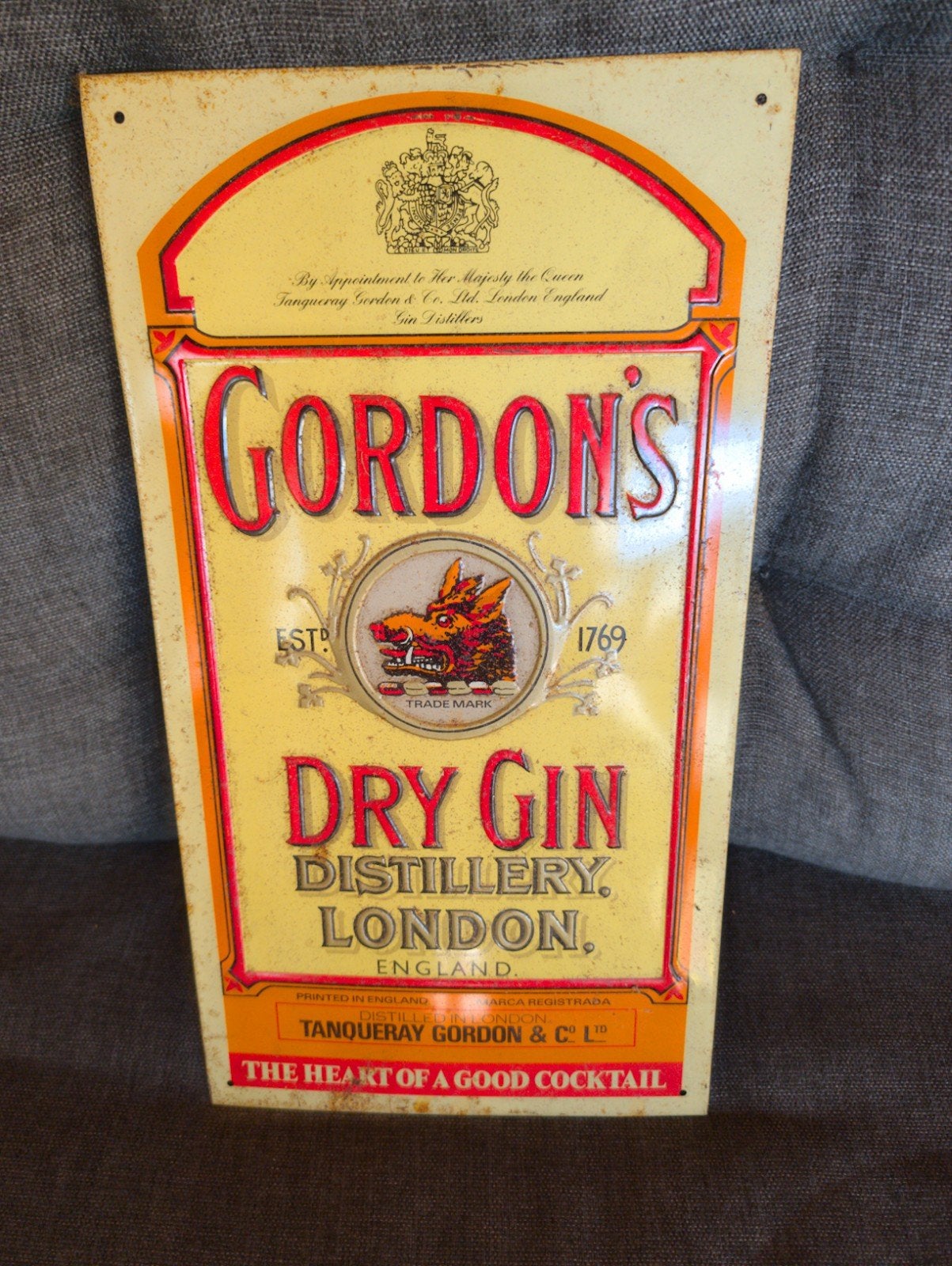 Vintage Gordon's Dry Gin Reclamebord - Metaal, Ophalen of Verzenden