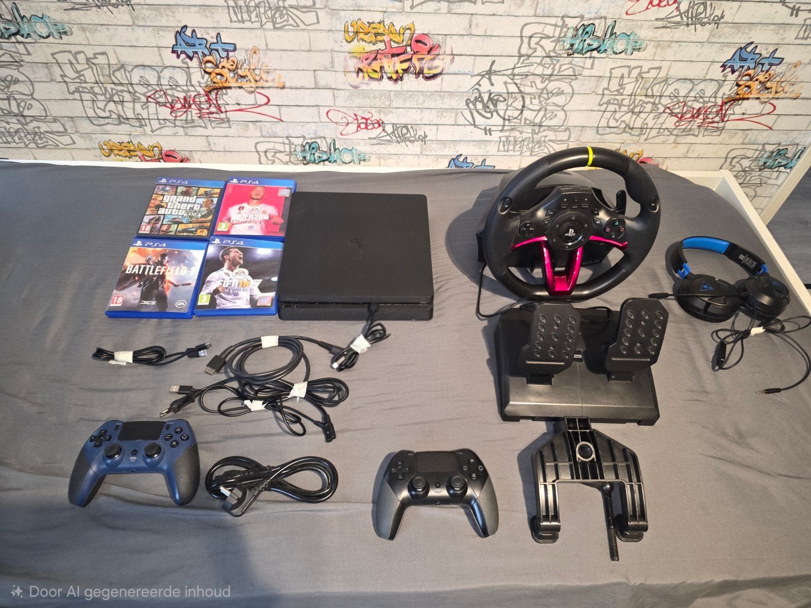 Complete PS4 Slim Set met Stuur, Pedalen, 4 Controllers, Ophalen, Gebruikt, Vanaf 18 jaar, Overige genres
