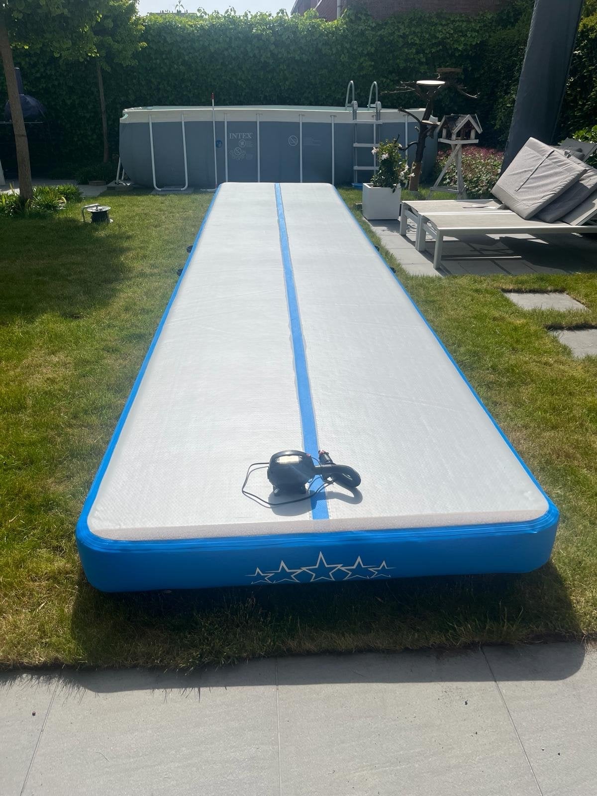 AirTrack PRO STAR 7m met pomp - Zo goed als nieuw, Ophalen, Kindermaat 122 t/m 140, Zo goed als nieuw, Blauw