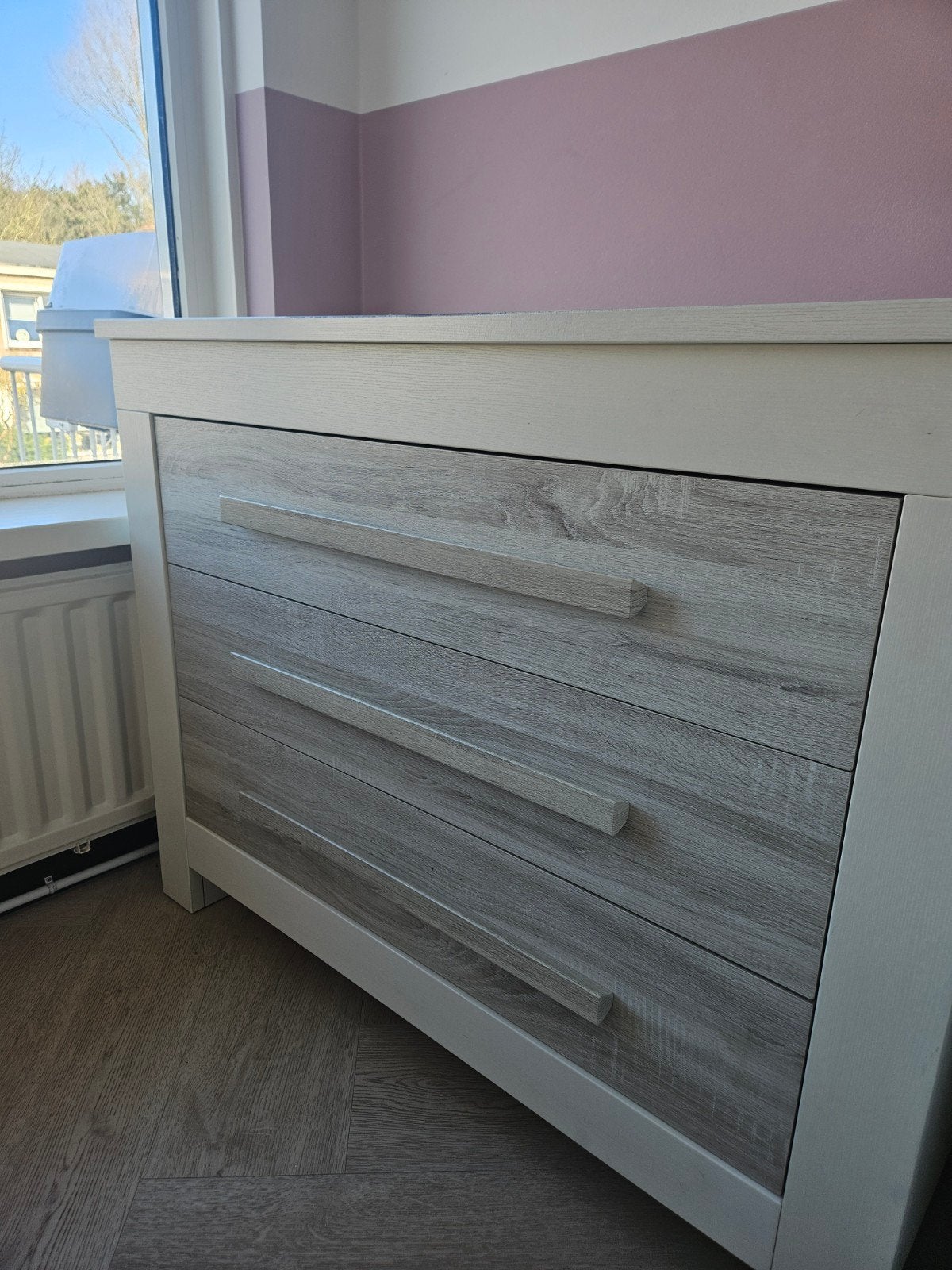 Interbaby commode cremewit met houtlook lades, Kinderen en Baby's, Ophalen, 50 tot 70 cm, 100 cm of meer, 90 tot 105 cm