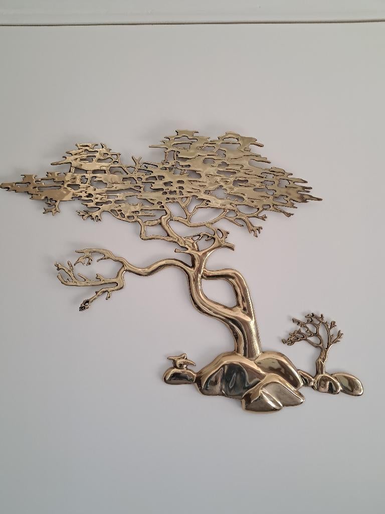 Levensboom wanddecoratie, messing, Metaal, 55 cm, Vintage, Decoratieobject