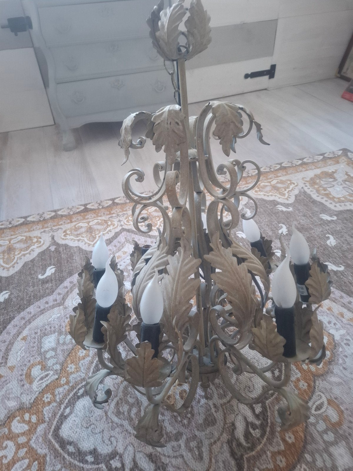 Vintage Kroonluchter met Bladmotief, Ophalen, Gebruikt, E14 (klein), Klassiek, Vintage, Landelijk