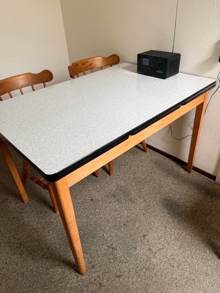 Vintage formica keukentafel tafel uittrekbaar, Huis en Inrichting, Tafels | Eettafels, Ophalen, 50 tot 100 cm, Zo goed als nieuw