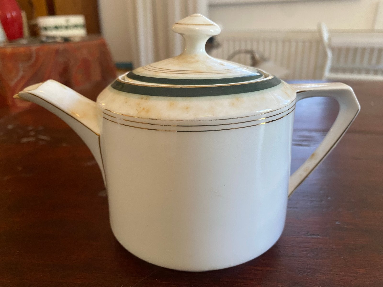 Antieke theepot met groen en gouden banden - S.P.M. Walbrzyc, Ophalen