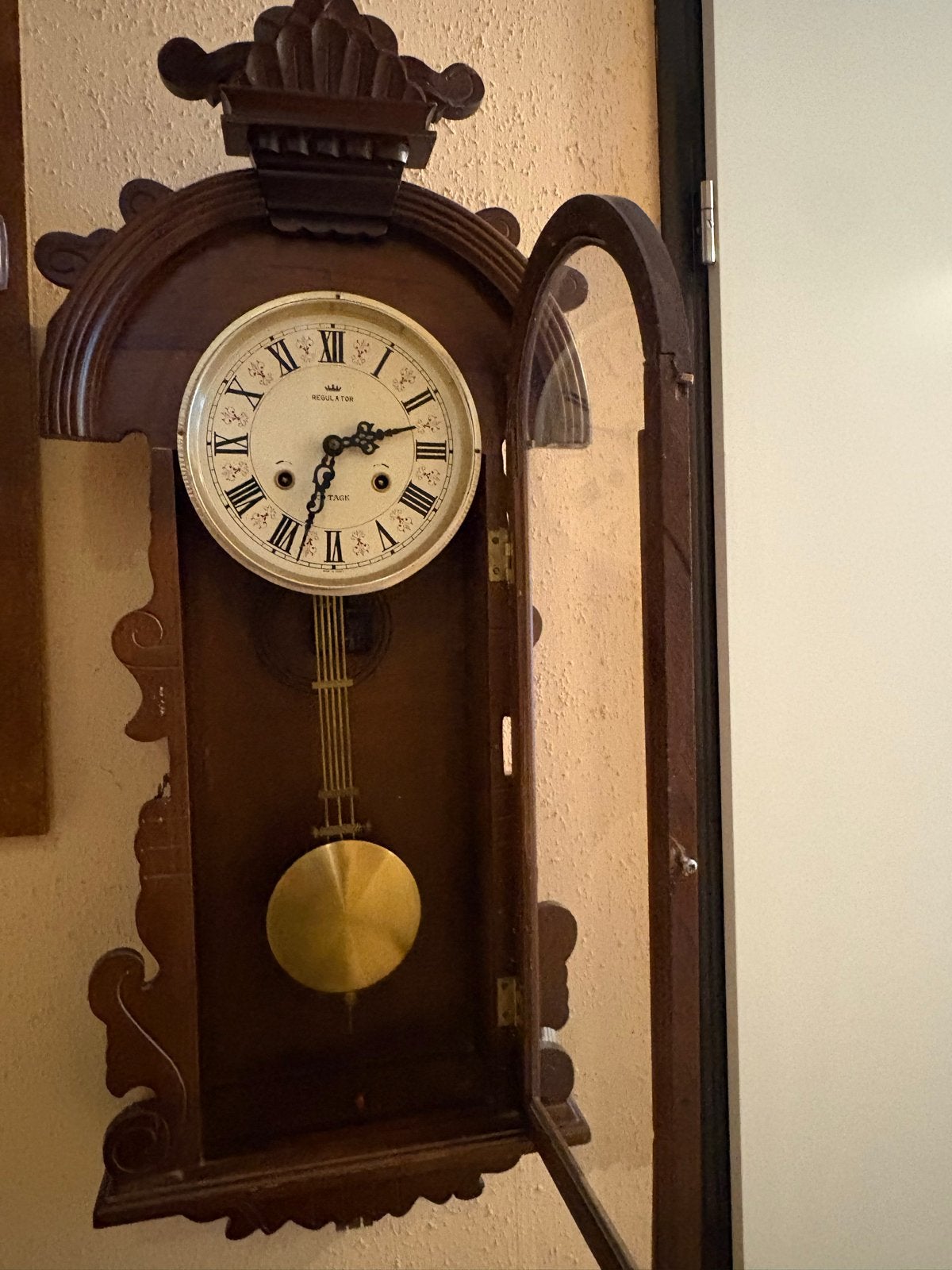 Antieke Regulator Wandklok - Vintage Houten Klok, Ophalen