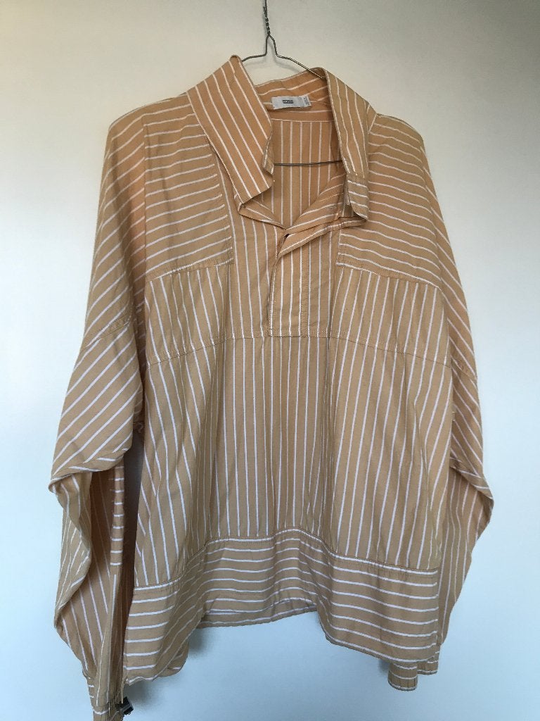Closed gestreepte jopper in vanillegeel met creme maat L, Verzenden, Zo goed als nieuw, Maat 38/40 (M), Meerkleurig