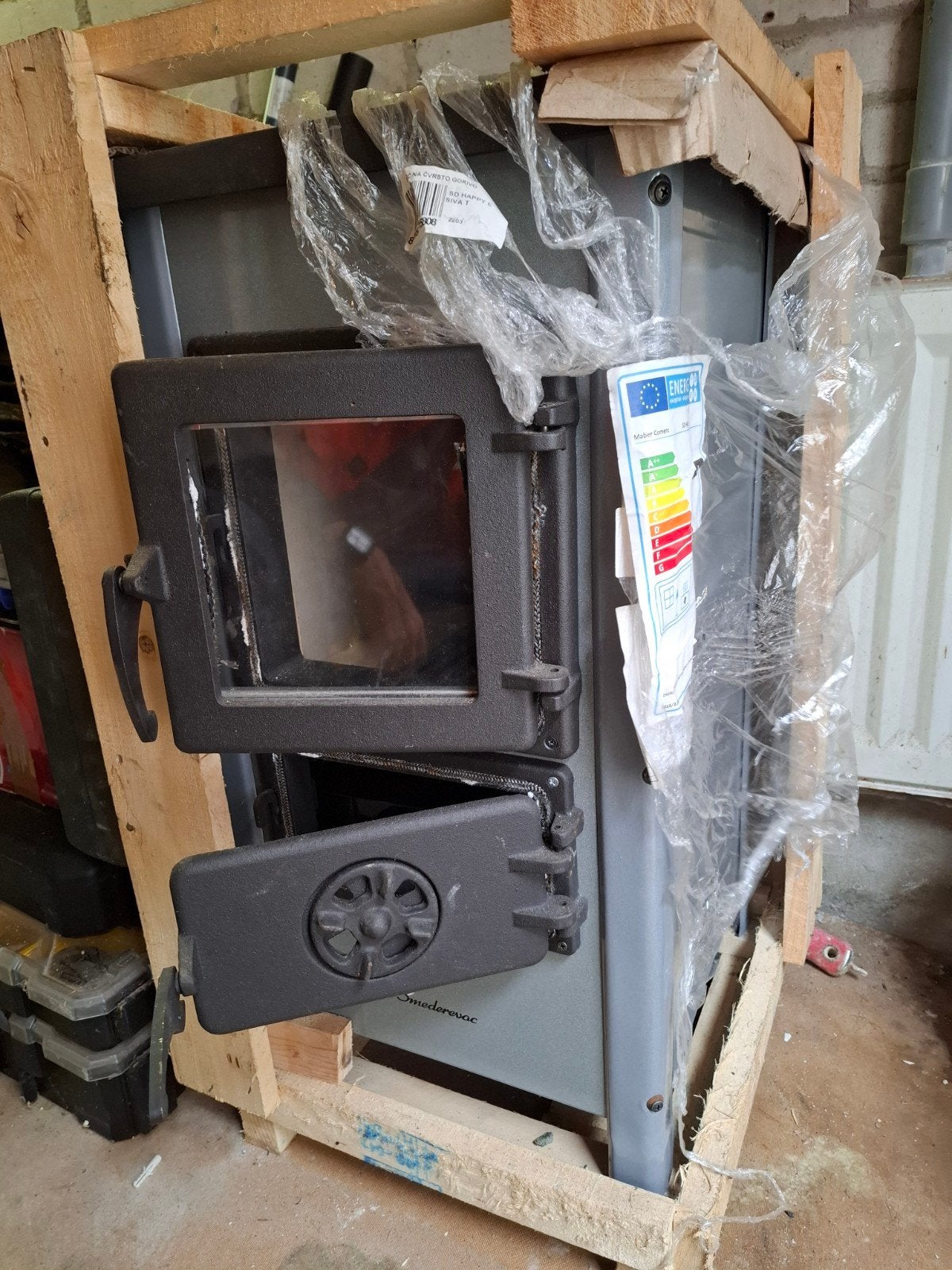 (tuin)kachel grijsz 6kw voor hout, kooltjes of briketten, Ophalen, Vrijstaand, Hout, Nieuw