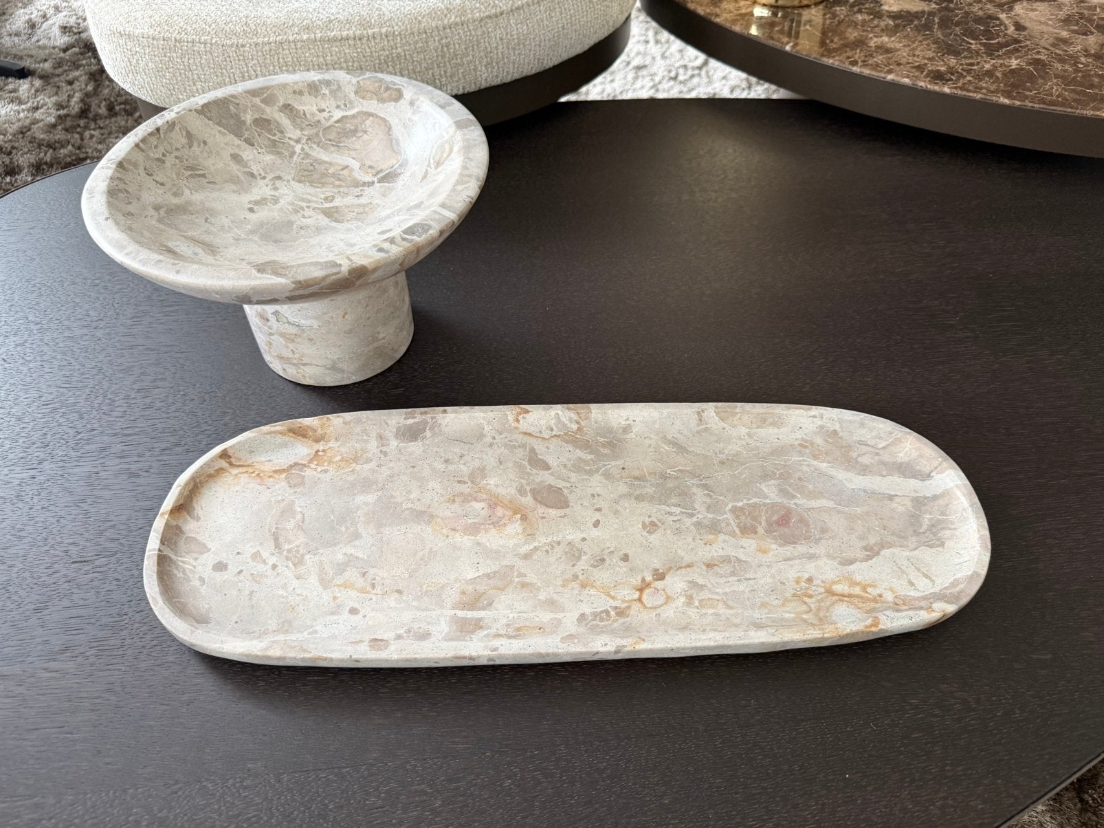 Natuursteen fruitschaal en tray marmer beige serveerplank, Ophalen, Schaal, Nieuw, Ovaal
