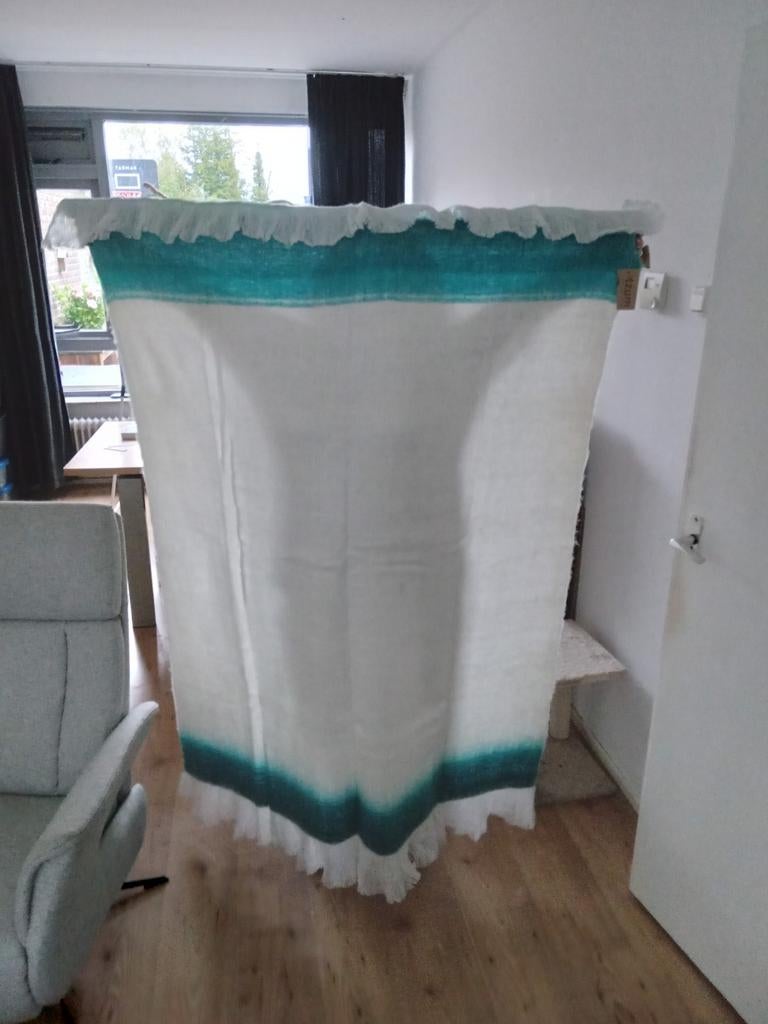 plaid wolmix ecru aquablauw, Ophalen of Verzenden, Nieuw