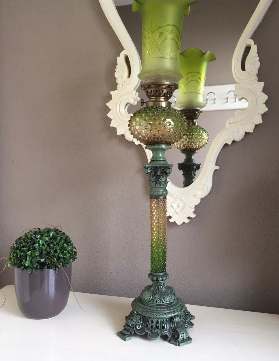 Prachtige antieke olielamp volledig glas, Antiek en Kunst, Antiek | Lampen, Ophalen of Verzenden