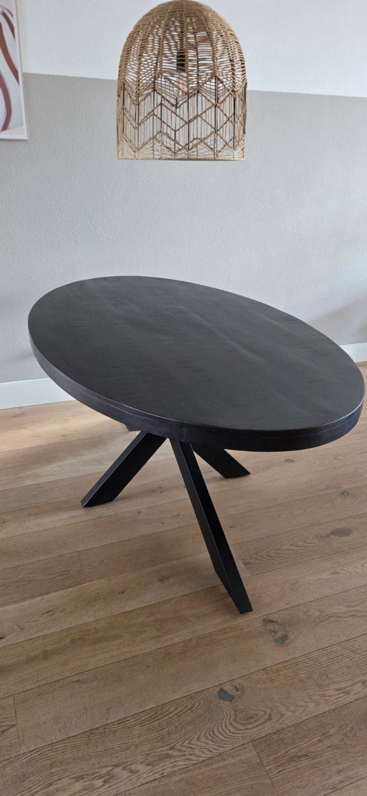 Eetkamertafel ovaal mangohout Zwart 200x110x76, Ophalen, 200 cm of meer, 50 tot 100 cm, Zo goed als nieuw